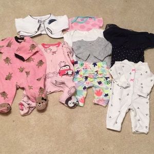 9pc baby girl, NB-03 M, sleepers/ onsies